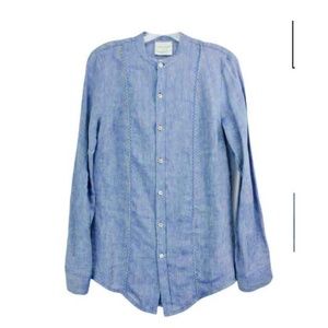 Forte_Forte made in Italy Metallic Embroidered Stripe Linen Shirt